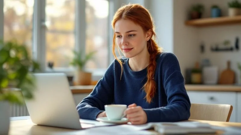 Frau mit Laptop bereitet sich auf die Wirtschaftsfachwirt-Pruefung in Halle vor